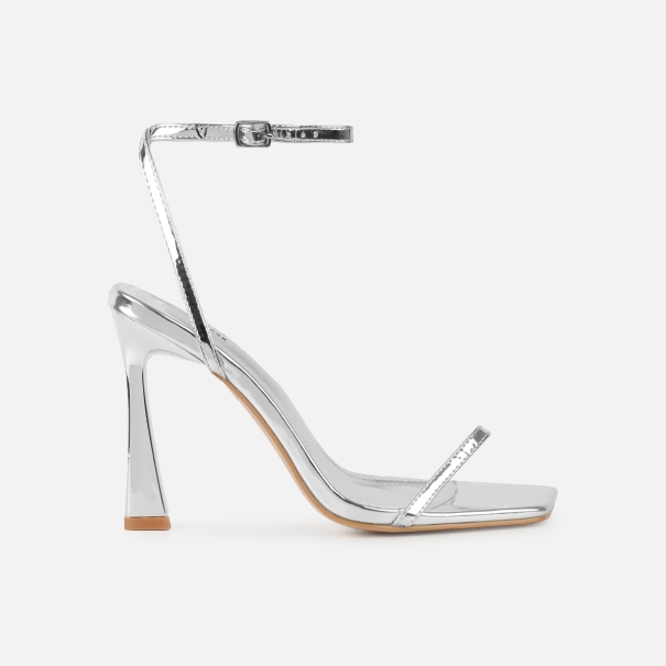 Apple silver mirror flared heeled sandals
