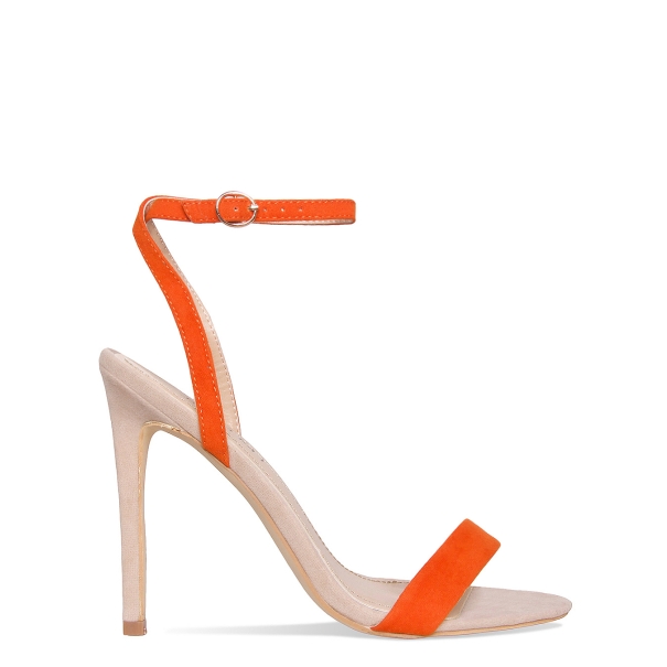 Arianna Nude and Orange Suede Barely There Heels