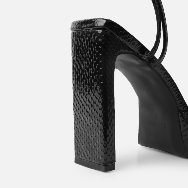 Salma Black Faux Snake Print Platform Heels | SIMMI London