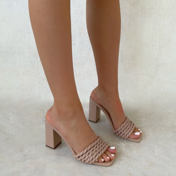 SIMMI Shoes / Bali Nude Twist Strap Block Heel Mules