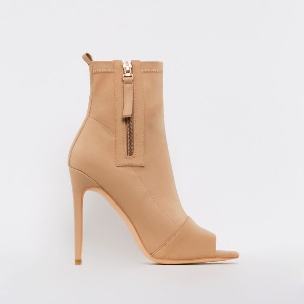 Avril Nude Lycra Peep Toe Ankle Boots