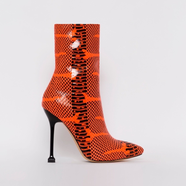 Peyton Orange Python Print Stiletto Ankle Boots