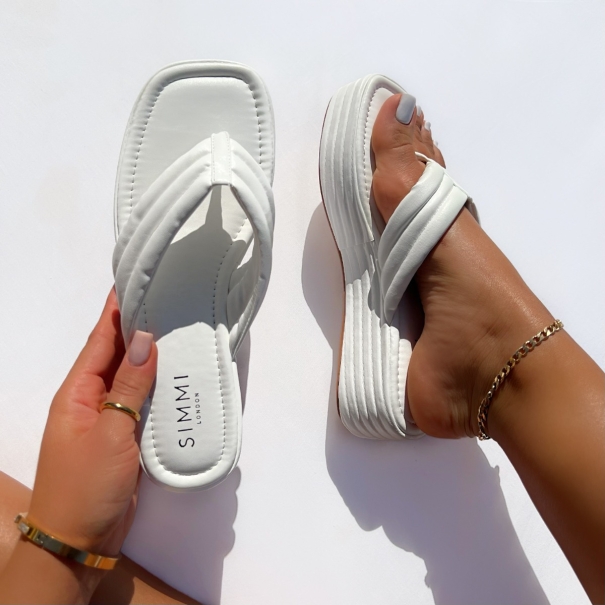 Calliope White Padded Toe Thong Flatforms | SIMMI London