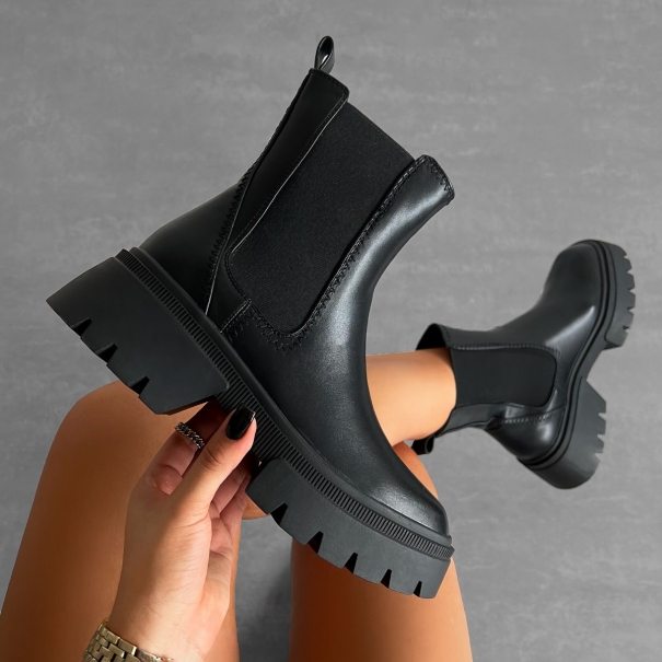 Camden Black Chunky Flat Ankle Boots | SIMMI London