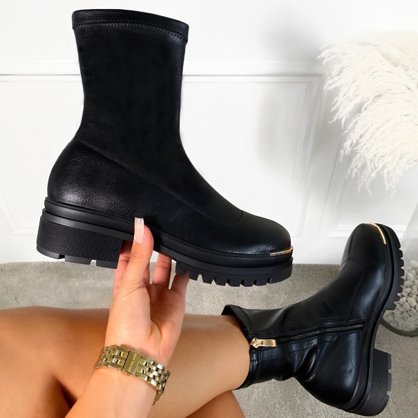 SIMMI SHOES / Candace Black Metal Toe Cap Ankle Boots