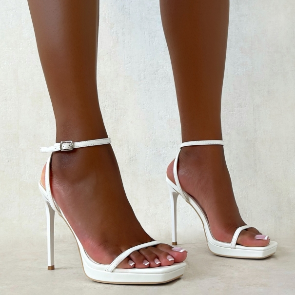 Carmella White Patent Platform Stiletto Heels | SIMMI London