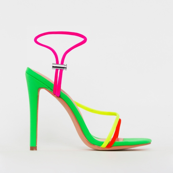 Cherry Bright Green Multi Strappy Toggle Heels