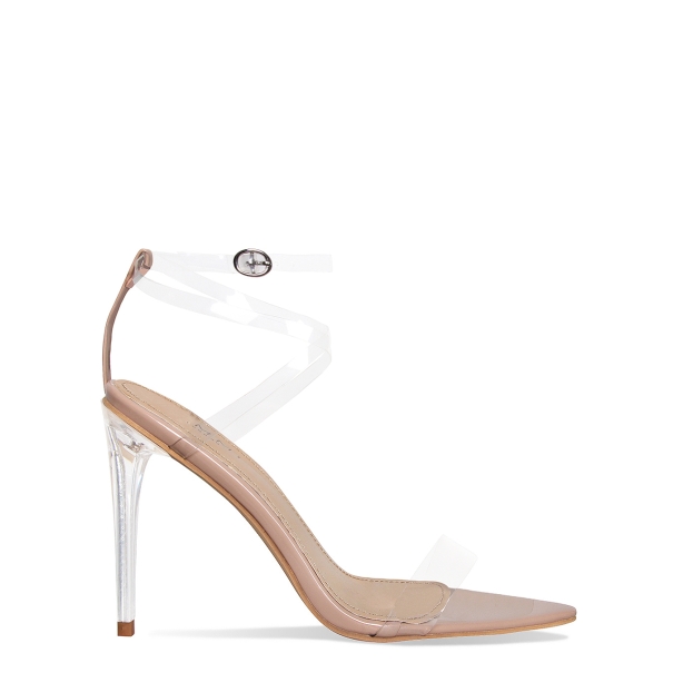 Cassie Nude Patent Pointed Toe Clear Heels