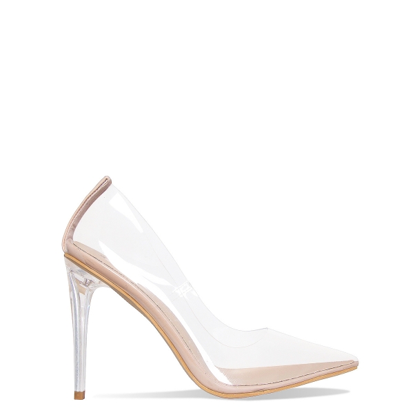 SIMMI SHOES / NEDA NUDE CLEAR STILETTO COURT SHOES