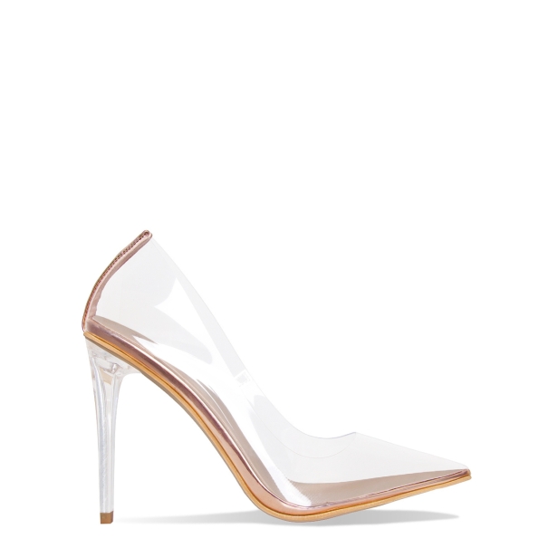 SIMMI SHOES / NEDA ROSE GOLD CLEAR STILETTO COURT SHOES
