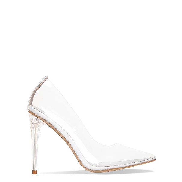 SIMMI SHOES / NEDA WHITE CLEAR STILETTO COURT SHOES