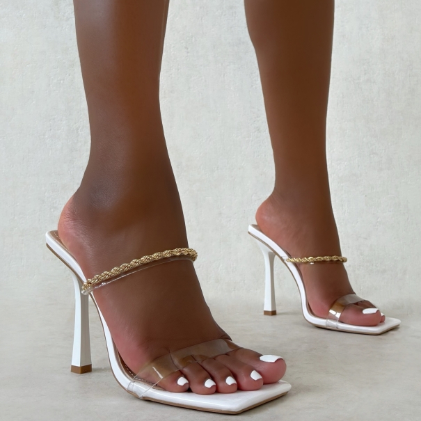 SIMMI Shoes / Cici Clear White Patent Chain Detail Stiletto Mules