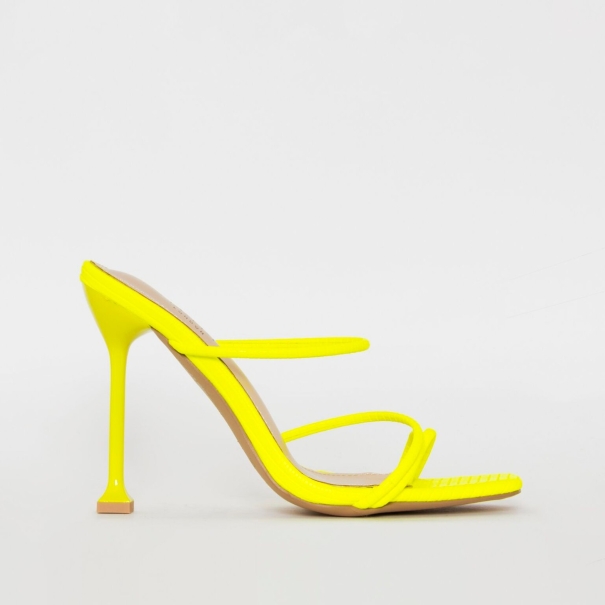 SIMMI SHOES / MARIANA YELLOW SNAKE PRINT STRAPPY MULE HEELS