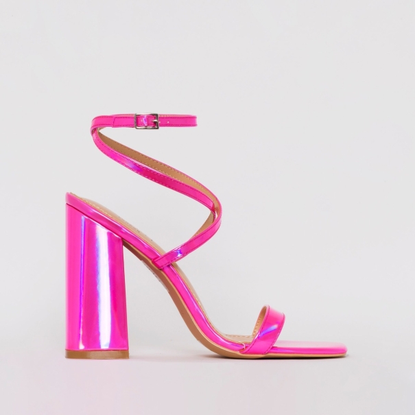 Blaise Pink Iridescent Strappy Block Heels