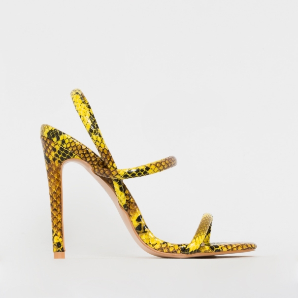 Imala Yellow Snake Print Strappy Stiletto Heels