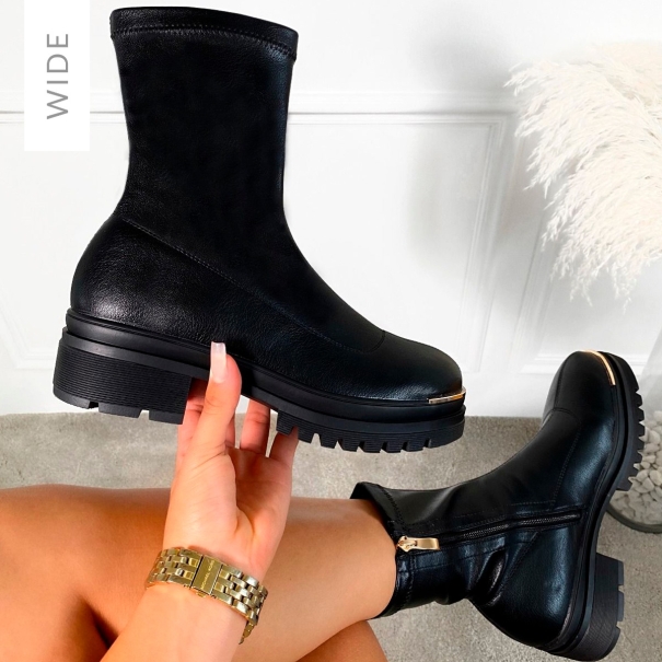 Despina Wide Fit Black Metal Toe Cap Ankle Boots | SIMMI London