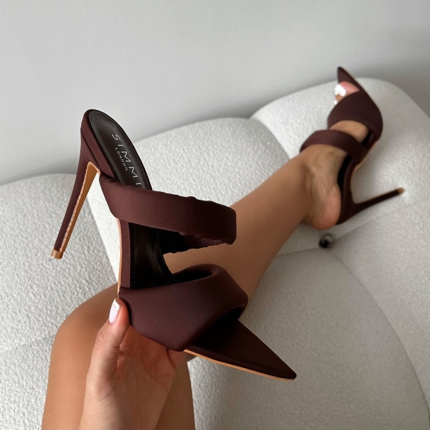 Dio chocolate lycra pointed toe heeled sandals | SIMMI London