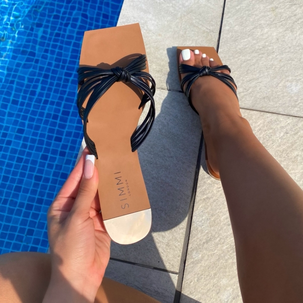 Dulce Black Knot Strap Flat Sandals | SIMMI London