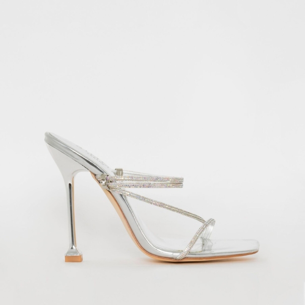SONIA X FYZA Glitta Silver Diamante Strappy Heels