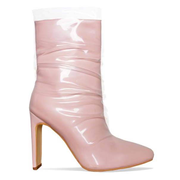 Elisha Pink Patent Clear Ankle Boots