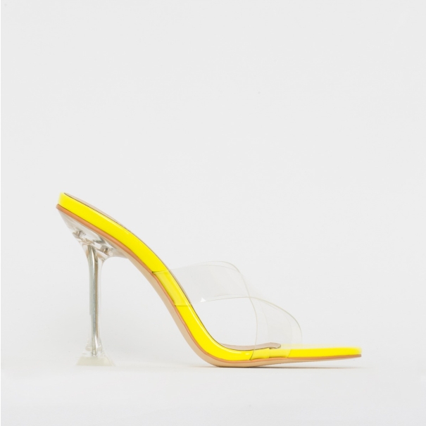 Elvie Yellow Patent Clear Mule Heels