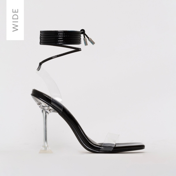 SIMMI SHOES / LENOR WIDE FIT BLACK PATENT CLEAR TIE UP HEELS
