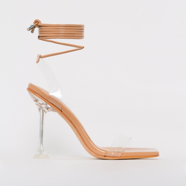 SIMMI SHOES / LENOR NUDE PATENT CLEAR TIE UP HEELS