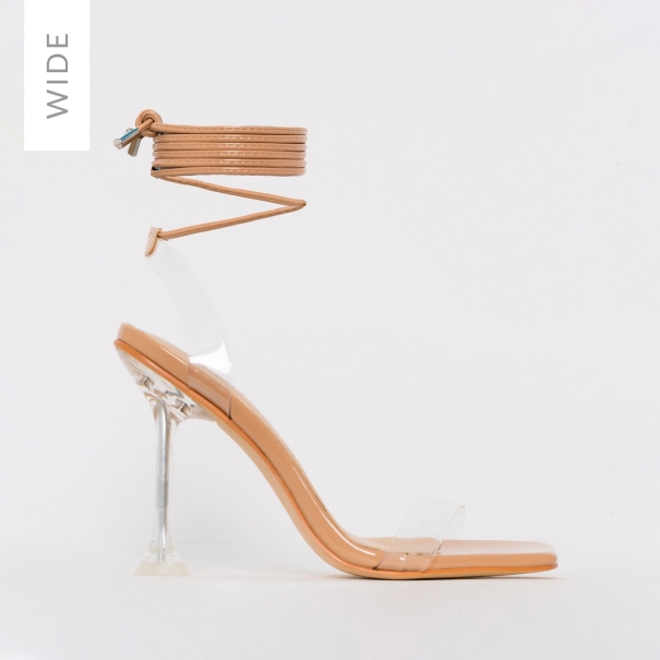 SIMMI SHOES / LENOR WIDE FIT NUDE PATENT CLEAR TIE UP HEELS