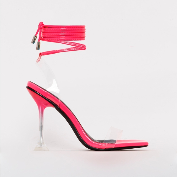 Lenor Hot Pink Patent Clear Tie Up Heels