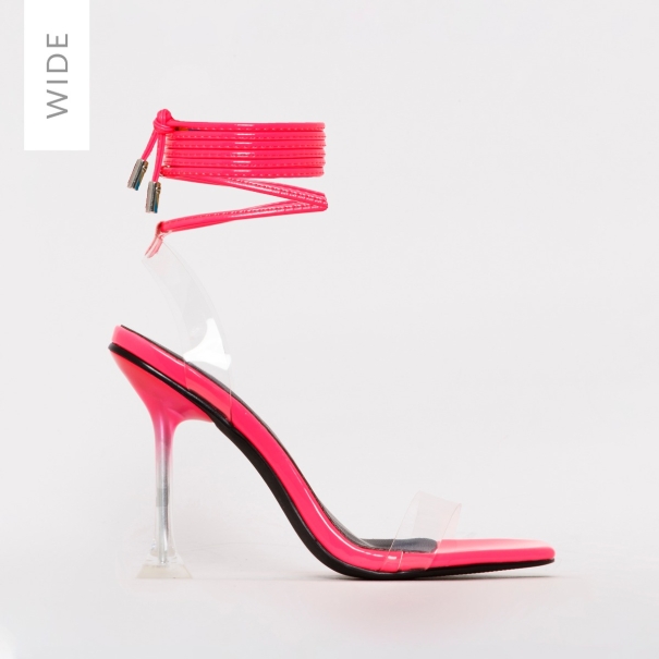 SIMMI SHOES / LENOR WIDE FIT HOT PINK PATENT CLEAR TIE UP HEELS