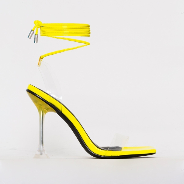Lenor Yellow Patent Clear Tie Up Heels