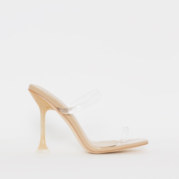 Aurelia Nude Patent Clear Toe Loop Stiletto Heels