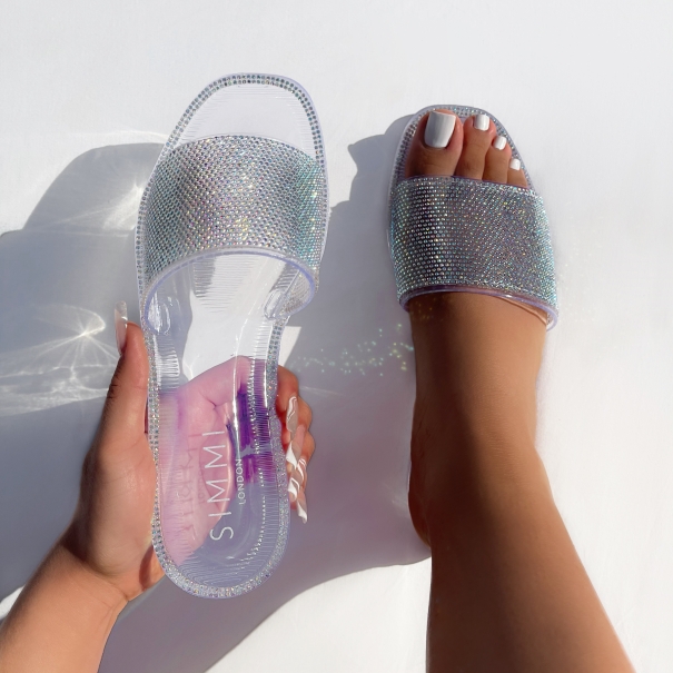 SIMMI Shoes / Esmeralda Clear Diamante Jelly Sliders