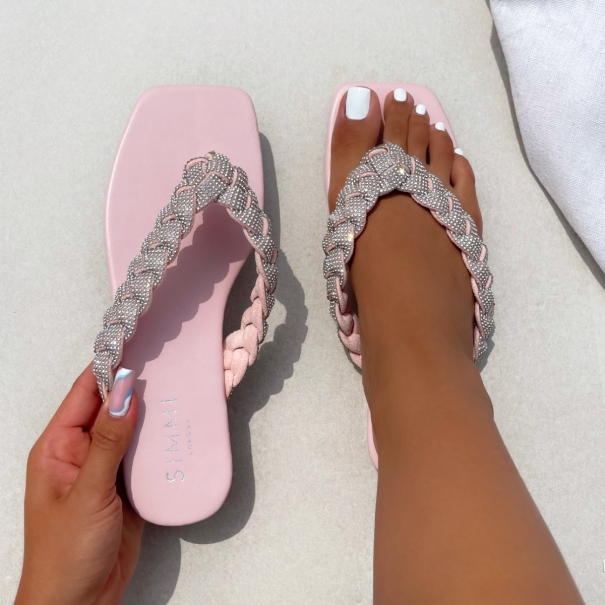 Etta Pink Plait Toe Post Flat Sandals | SIMMI London