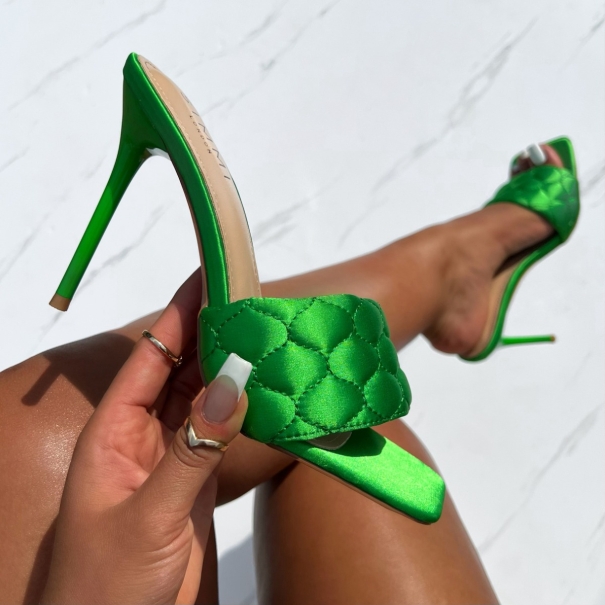 Maeve Green Quilted High Heel Mules | SIMMI London