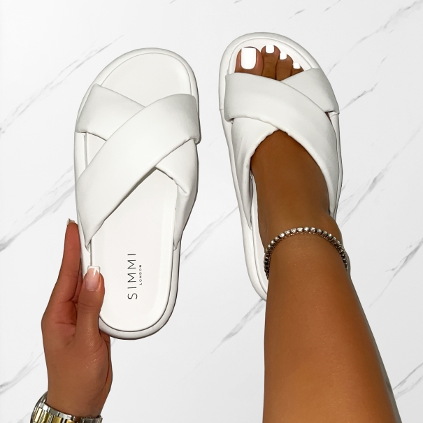 Forest White Crossover Flat Sandals | SIMMI London