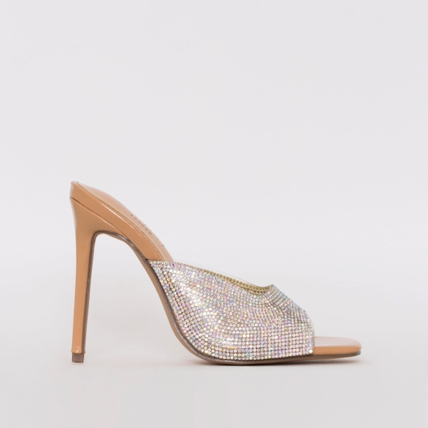 Alesha Nude Patent Lace Up Diamante Stiletto Heels