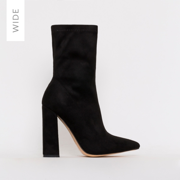 SIMMI SHOES / GWEN WIDE FIT BLACK SUEDE BLOCK HEEL ANKLE BOOTS