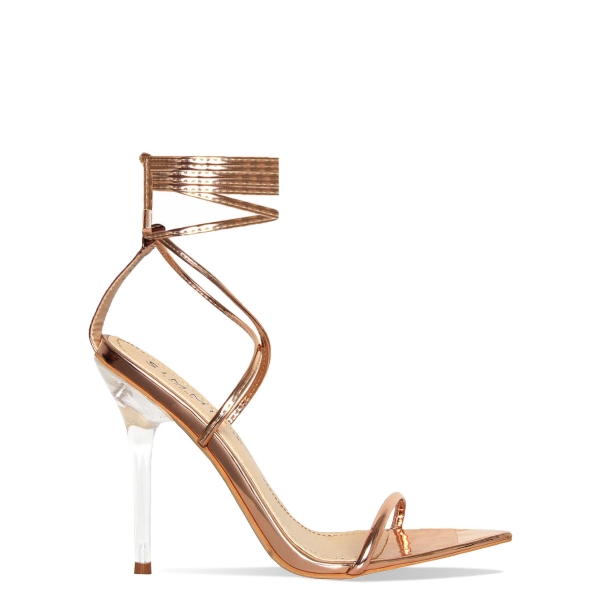 Gizel Rose Gold Pointed Lace Up Clear Heels