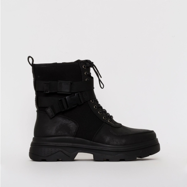 SIMMI SHOES / VANEZA BLACK MESH LACE UP CHUNKY ANKLE BOOTS