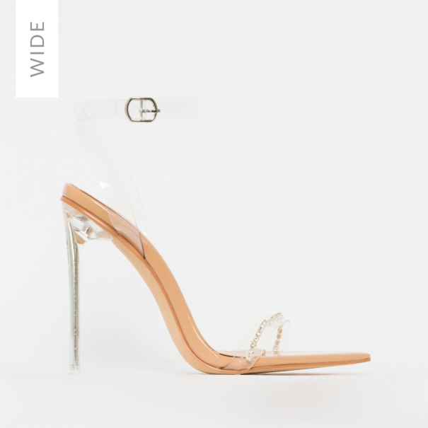 Molly Wide Fit Nude Patent Clear Diamante Stiletto Heels