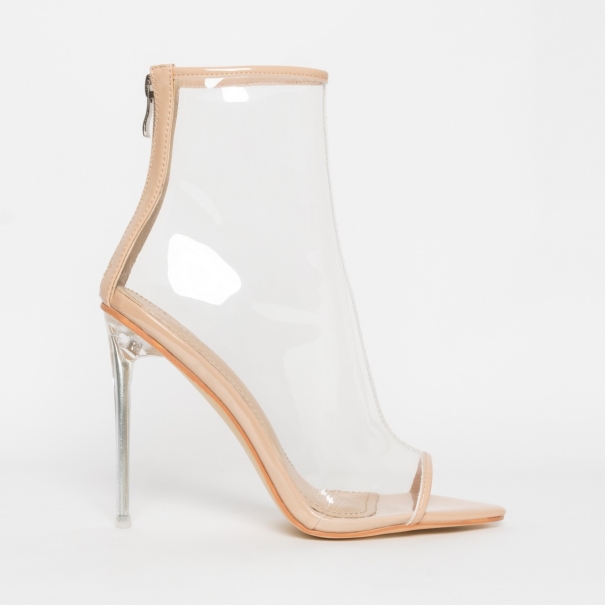 Grace Nude Patent Clear Peep Toe Ankle Boots