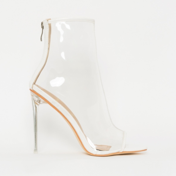Grace White Patent Clear Peep Toe Ankle Boots