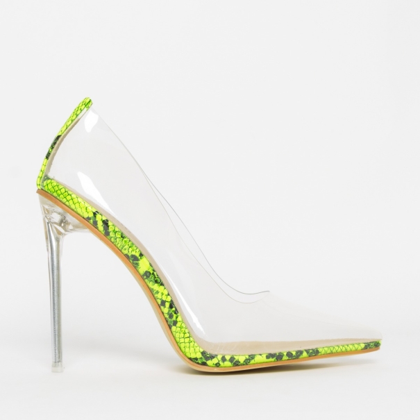Christie Yellow Snake Clear Stiletto Court Shoes