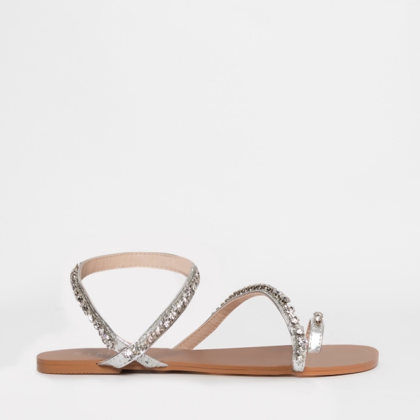 Harleen Silver Diamante Strappy Sandals