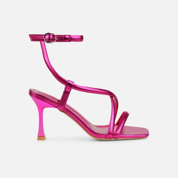 Hazal Hot Pink Metallic Mid Heeled Sandals | SIMMI London