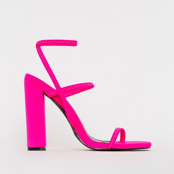 SIMMI SHOES / FEARNE HOT PINK LYCRA STRAPPY BLOCK HEELS