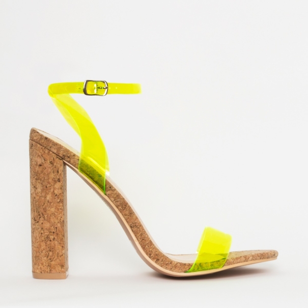 Eleni Neon Yellow Clear Cork Block Heels