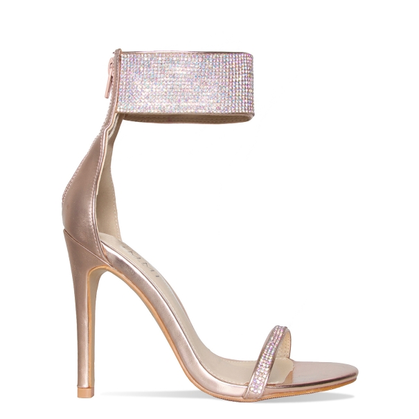Hennie Rose Gold Diamante Stiletto Heels