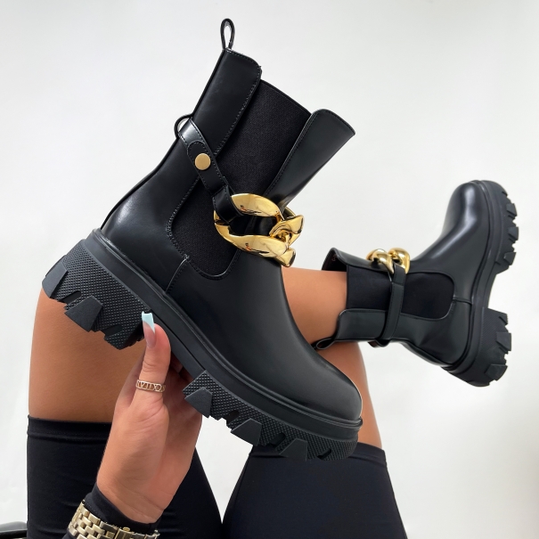 Hendrix Black Chunky Chain Ankle Boots | SIMMI London